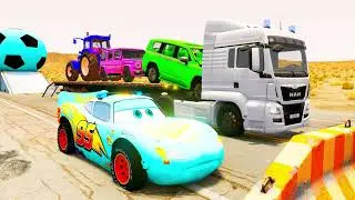 Flatbed Truck Mcqueen | Transportation with Truck - Pothole vs Car shorts BeamNG.Drive