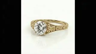 Vintage Filigree Lab Grown Diamond Ring | Round cut Lab Diamond Engagement Ring