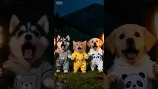 A cat, two dogs, and a flock of sheep.  Ai Video 