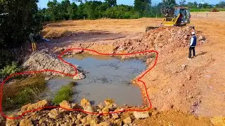 Late Delete Pit complete 100% corner landfill by KOMATSU D63Px dozer with dump truck