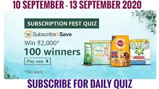 Amazon Subscription Fest Quiz Answers Today | Win 2000 Amazon Pay Balance | 10 September 2020