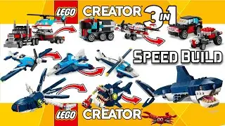Speed Build of LEGO Deep Sea Creatures 31088, Race Plane 31160 & Flatbed Truck with Helicopter 31146