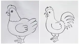 Как нарисовать курицу и петуха легко и поэтапно@aaravdrawingcreative1112