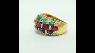 4.25ctw Oval Cut Emerald Ruby Sapphire Wedding Band Ring