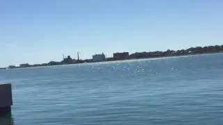 View of Detroit, MI/ Windsor, ON (Canada) off of the Detroit River Walk