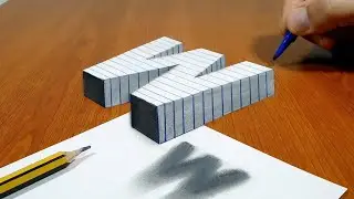 Floating Letter W, 3D Trick Art On Line Paper