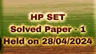 HP SET  Solved Paper -1. held on 28/04/2024 #hpset