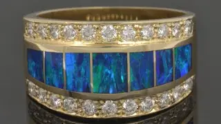 Lab Opal Wedding Ring with Diamonds in 14k Gold