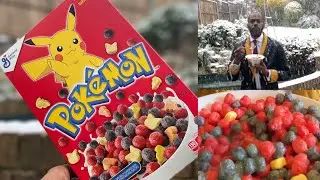 MUNCHING POKEMON BERRY BOLT CEREAL IN THE SNOW #ASMR #MUKBANG