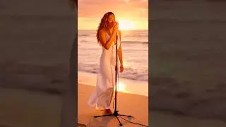 🌅 A charming singer in a white silk dress sings by the sunset sea &mdash; graceful and mesmerizing. 🎤💫