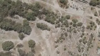 D-Log M. Balat, Turkey. Aerial drone flight over the political heart of ancient Miletus with Boul...