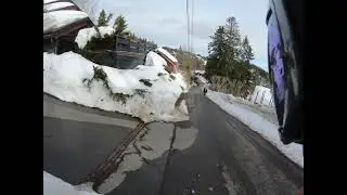 Street skiing with some roofs, airs flairs and turns.