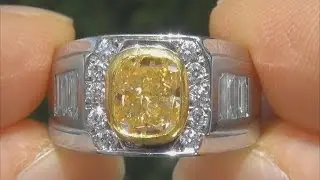 GIA Certified Men's Fancy Yellow Diamond Ring With Exceptionally Rare Canary Yellow Color
