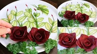 Carving in beetroot , Making rose flower 🌹🌹 #beetrootcarving #beetrootflower