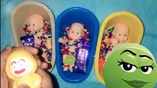 Full of 3 Rainbow Bath Tubs Candy with M&M's & Magic Slime Cutting Video|Long Slide Game With Cow