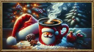 Hot cocoa mug with picture of Santa | Christmas Frame TV art | Christmas TV screensaver
