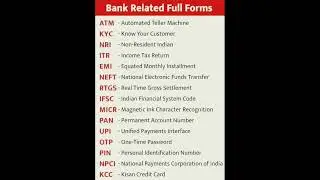 Bank Related Important Full Form - General knowledge #gk #gkbank #gkfacts #gkquestion #gkquiz #bank