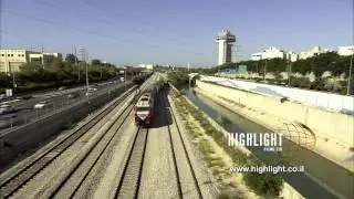 TR 023 Stock footage Israel: Fast motion cars and train on Ayalon Highway, Tel Aviv