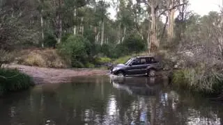 Kat Crossing a creek near Bindaree Hut - April 2017
