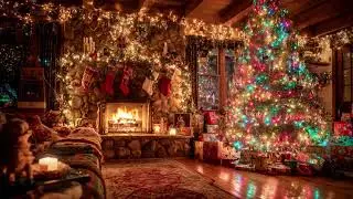 Vintage Christmas Ambience 🎄 Cozy Fireplace, Soft Holiday Music & Falling Snow ❄️