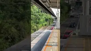 Hanging metro rail in Japan.New type train journey