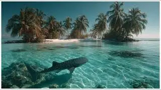 Whispers Of The Blue Giant | Whale Shark Beneath A Tropical Island  | Still Art Screen Saver | 4K