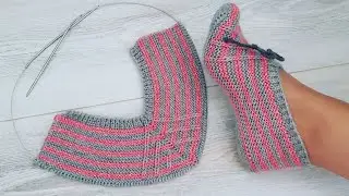 İki Şişle Çizgili Kolay Patik Yapılışı ~ Easy Knitting Slippers Tutorial Stitch🌾çorap booties design