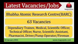 BARC | 63 Vacancies | Stipendiary Trainee, Medical, Scientific, Pharmacist, Driver| Recruitment 2021