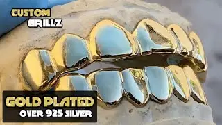 Custom Grillz Set 6 On 6 Teeth Gold Plated over Solid 925 Sterling Silver Grills