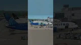 Cartoon United airlines planes park at San Francisco international airport