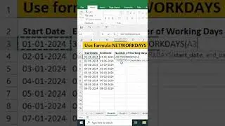 Excel formula to Find the number of working days between two dates