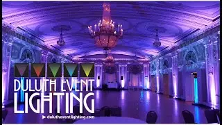 Greysolon wedding lighting in blue and purple by Duluth Event Lighting