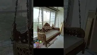 Wooden handcrafted carving swing(jhula) with brass chain & antique gold finish..