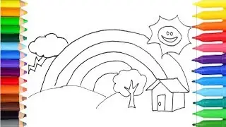How to Draw House, Rainbow, Tree and Sun Coloring Pages for Kids - Teach Drawing to Kids
