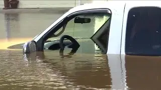 Vehicles damaged by floodwaters
