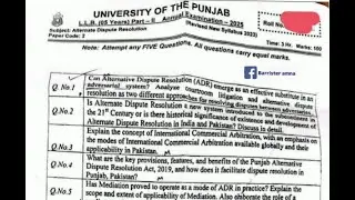 part 2 2025 Annual EXAM paper Alternative Dispute Resolution ADR by Punjab Univeristy of Lahore