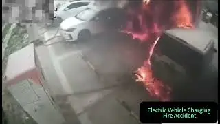 Record an incident of an electric car catching fire during charging under surveillance