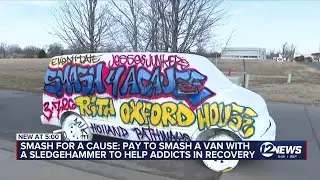 Smash for a cause: pay to smash a van with a sledgehammer to help addicts in recovery