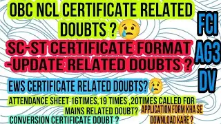 FCI AG3 DOCUMENT VERIFICATION CERTIFICATE FORMAT DV | OBC NCL CERTIFICATE  | #fciag3mainsresult2023