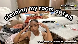 CLEANING MY MESSY ROOM AT 1AM! *satisfying* *DEEP clean* *low key disgusting lol*