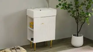 21.6'' Freestanding Bathroom Vanity with Ceramic Sink and Left Side Storage
