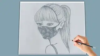 How to draw a girl with a mask | Beautiful girl pencil sketch | Step by step drawing