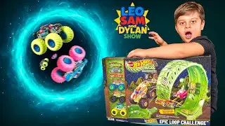 Hot Wheels Glow in the Dark Epic Loop Challenge! Unboxing Monster Trucks & Kids Playtime