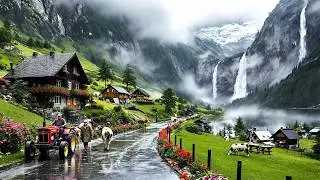Rainy Day in Switzerland’s Most Beautiful & Soulful Villages 🇨🇭 | Relaxing 4K Walking Tour 🌧️