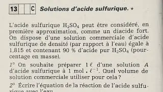 Solution aqueuse TleS : acide sulfurique (exercice corrig&eacute;)Tle CD 