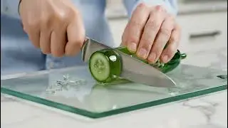 AI ASMR cutting a glass cucumber with Veo 3