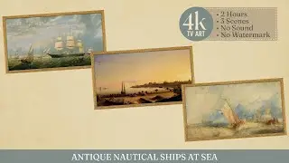 Vintage TV Art Wallpaper - Nautical Boat Ocean Sea Paintings Gold Frame | 4K | Framed Screensaver