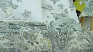 Grey Paisley Flat Bed Sheets, 100% Cotton 400 Thread Count Bedding Set