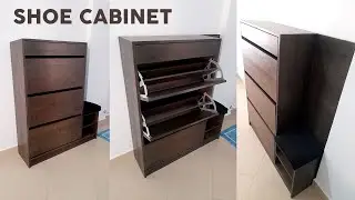 Flip door, Swing door shoe cabinet made out of pinewood