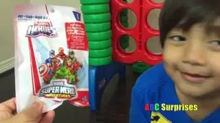 Ryan Plays GIANT LIFE SIZE Connect Four Game Learn Colors Marvel Chocolate Avenger Egg Surprise Toys